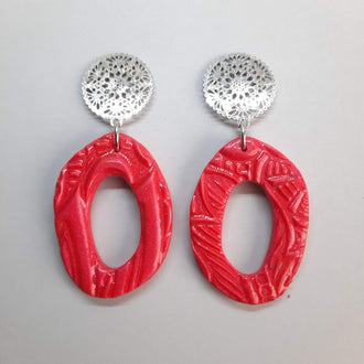 Pendientes Ovalados Rojos con Base Acero
