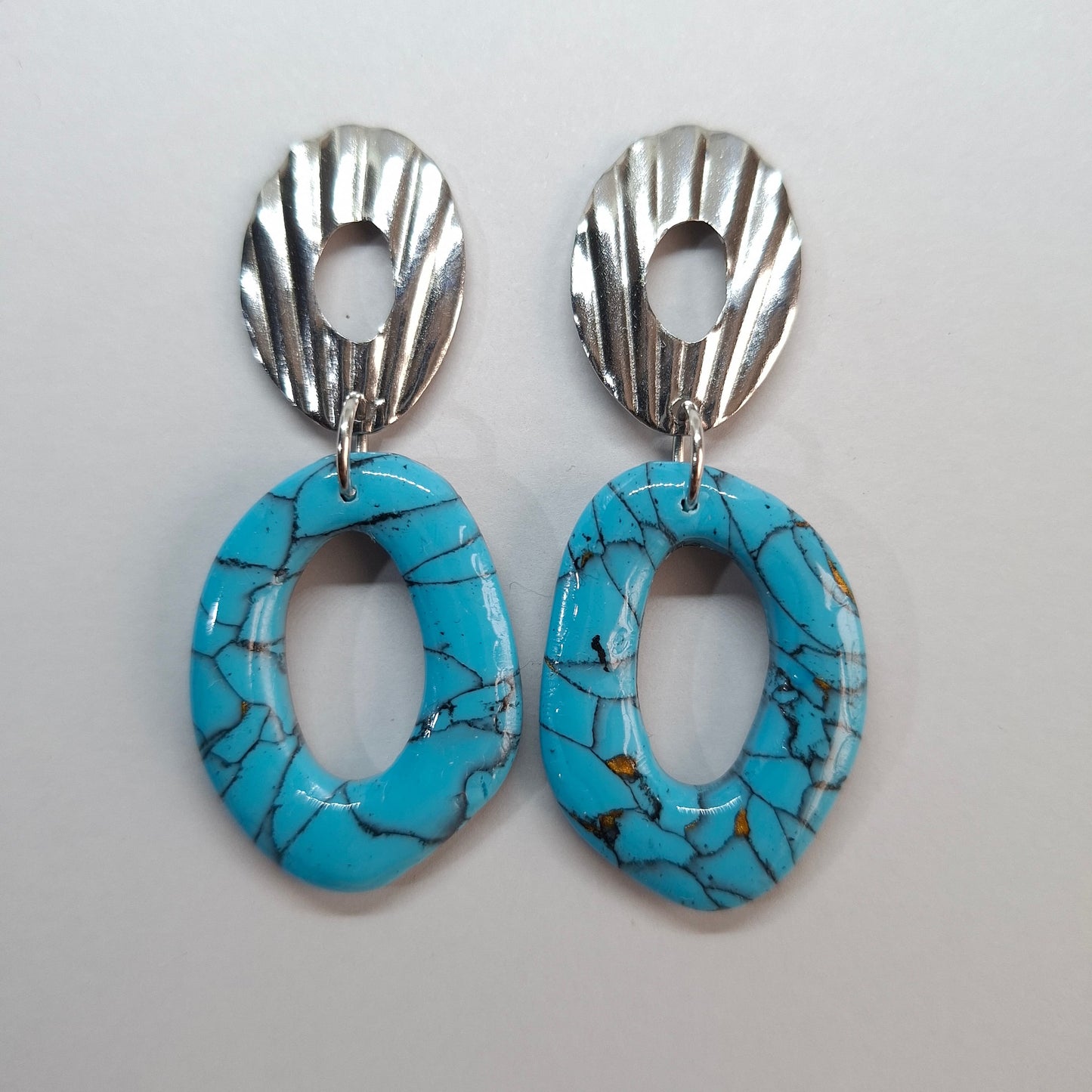 Pendientes Ovalados Turquesa Con Base Plateada