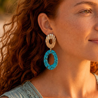 Pendientes Ovalados Turquesa Con Base Plateada