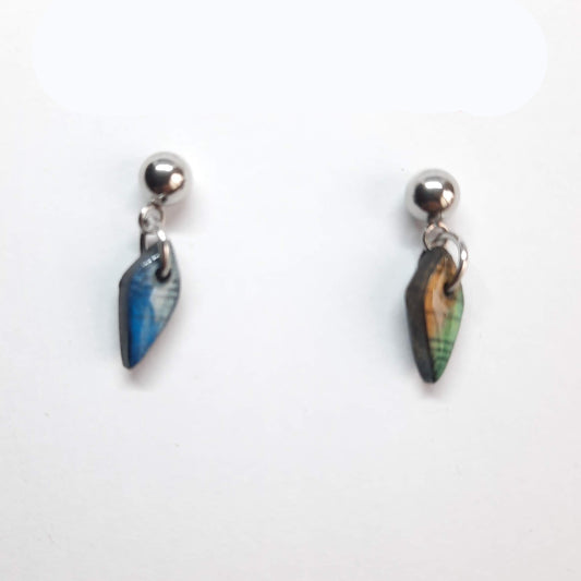 Pendientes Pequeñitos Labradorita Azul con Base Plateada