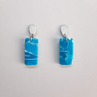 Pendientes Rectángulo Aguamarina con Base Plateada