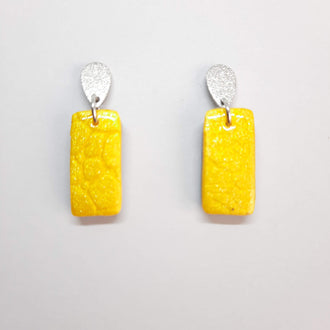 Pendientes Rectángulo Amarillos con Base Acero
