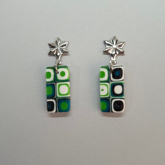 Pendientes Rectángulo Mosaico Verde