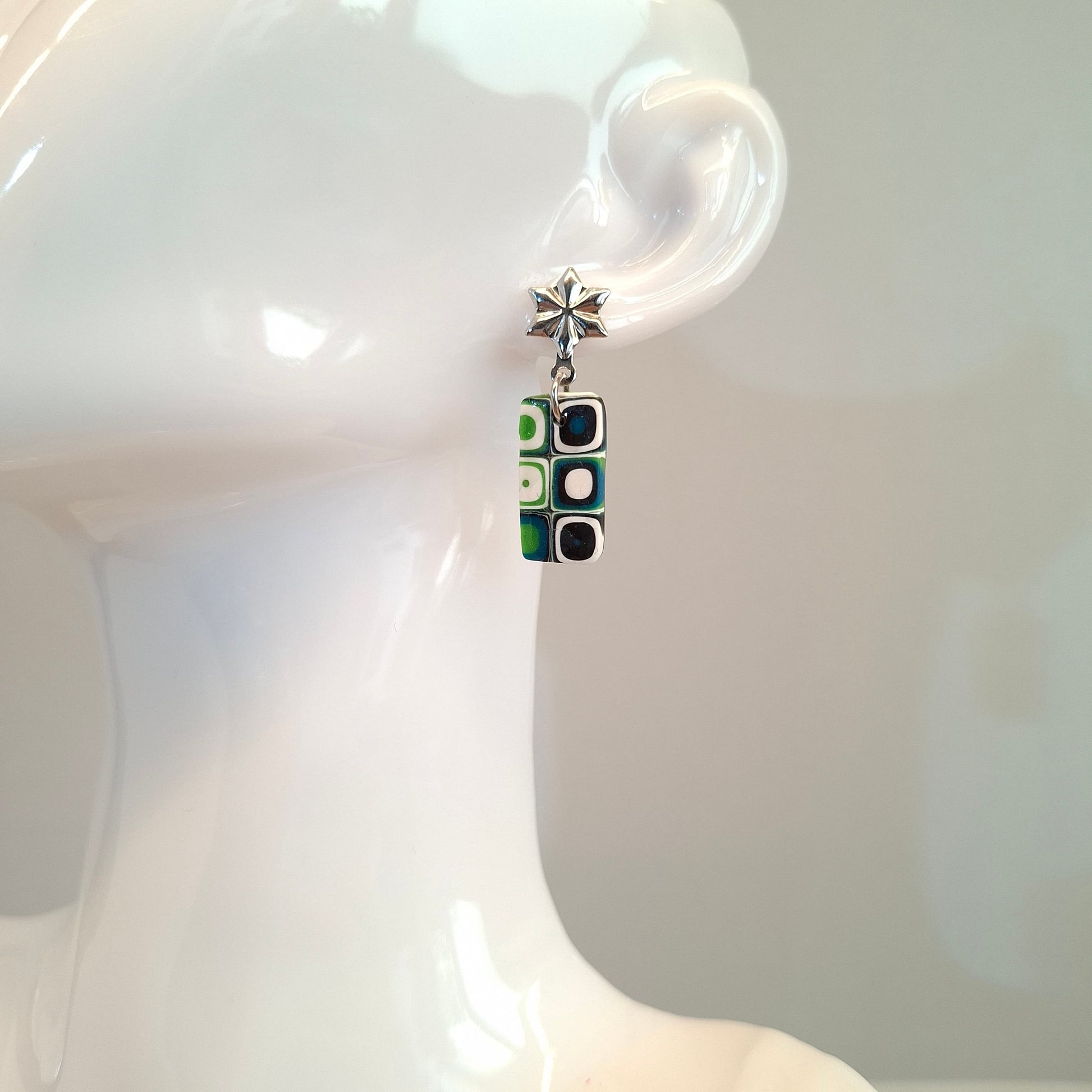 Pendientes Rectángulo Mosaico Verde