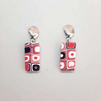 Pendientes Rectángulo Rosa Verano con Base Plateada
