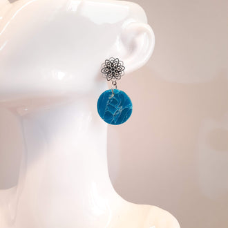 Pendientes Redondo Aguamarina con Base Acero