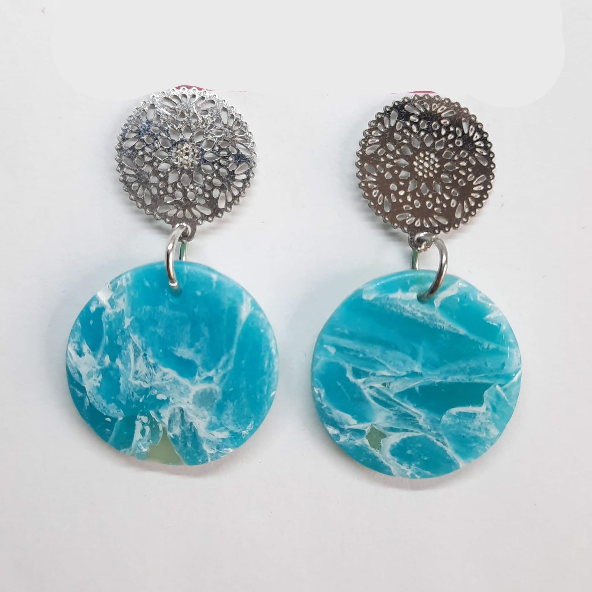 Pendientes Redondo Aguamarina con Base Acero