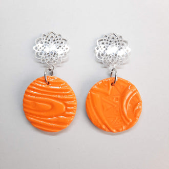 Pendientes Redondo Grande Naranja con Base Acero