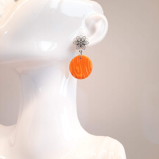 Pendientes Redondo Grande Naranja con Base Acero
