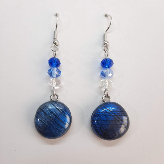 Pendientes Redondos Labradorita Azul con Ganchos Plateados