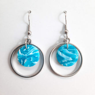 Pendientes Redondos Pequeños Aguamarina con Ganchos Acero