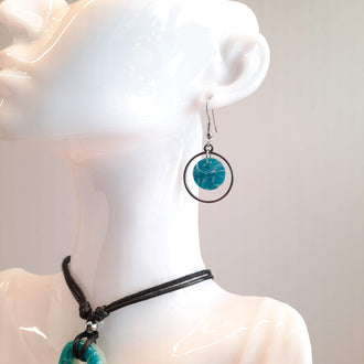 Pendientes Redondos Pequeños Aguamarina con Base Acero