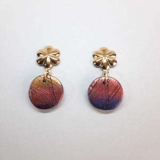 Pendientes Redondos Pequeños Labradorita Violeta con Base Dorada