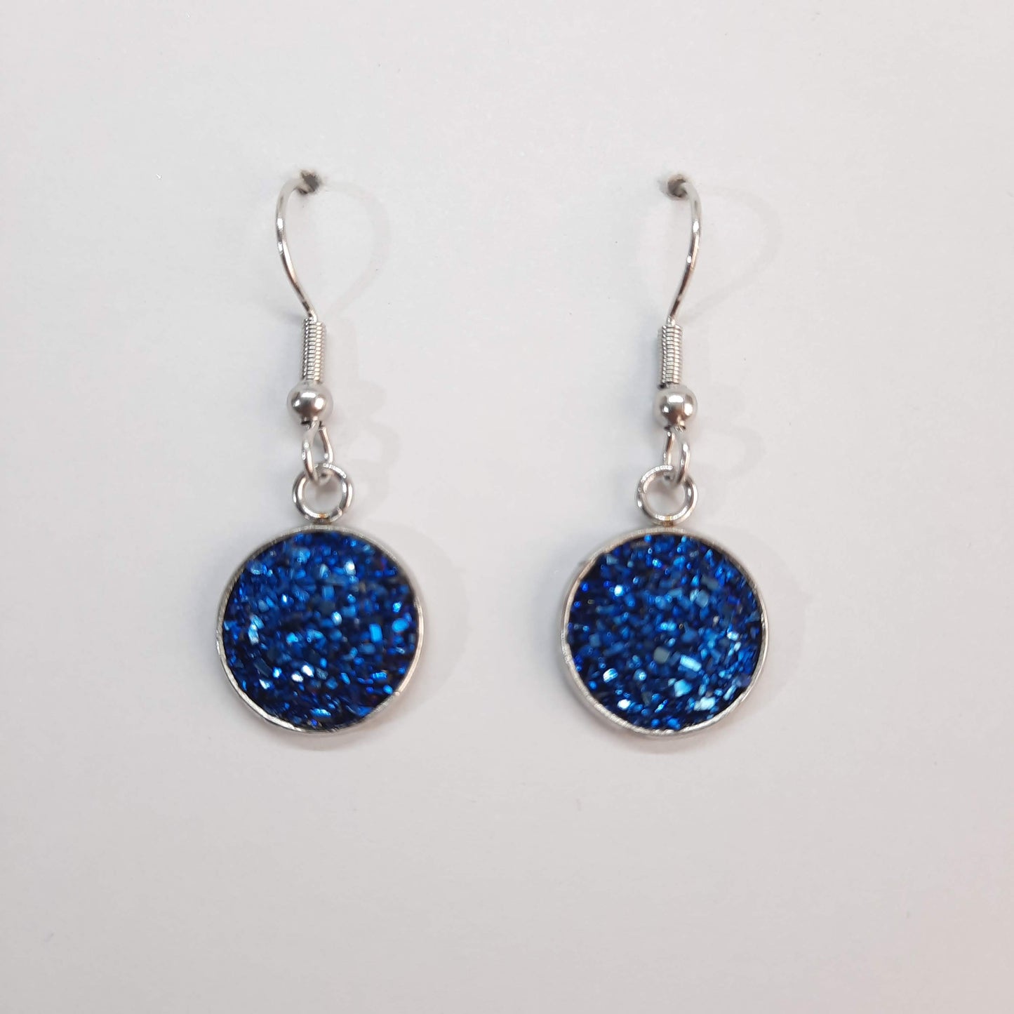 Pendientes Redondos Acero Resina Azul-Verde con Ganchos
