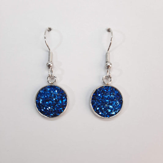Pendientes Redondos Acero Resina Azul-Verde con Ganchos