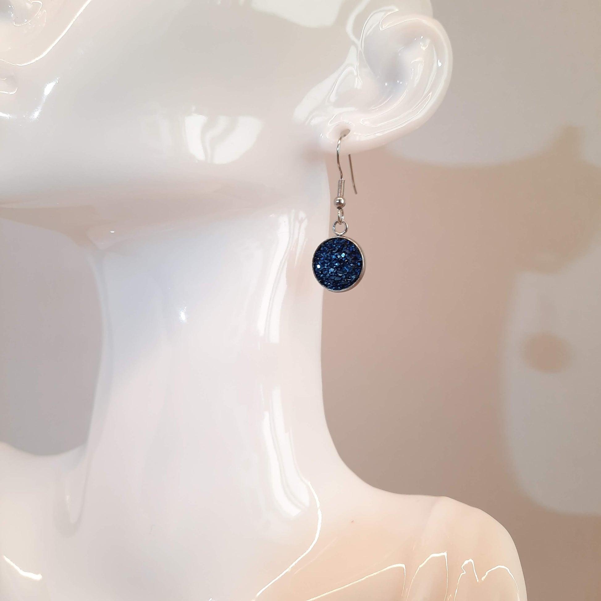 Pendientes Redondos Acero Resina Azul-Verde con Ganchos