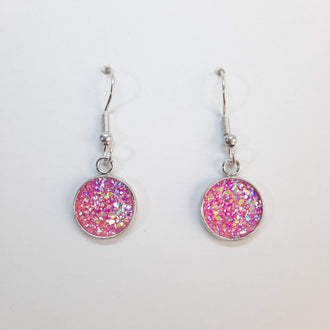 Pendientes Redondos Resina Rosa con Ganchos