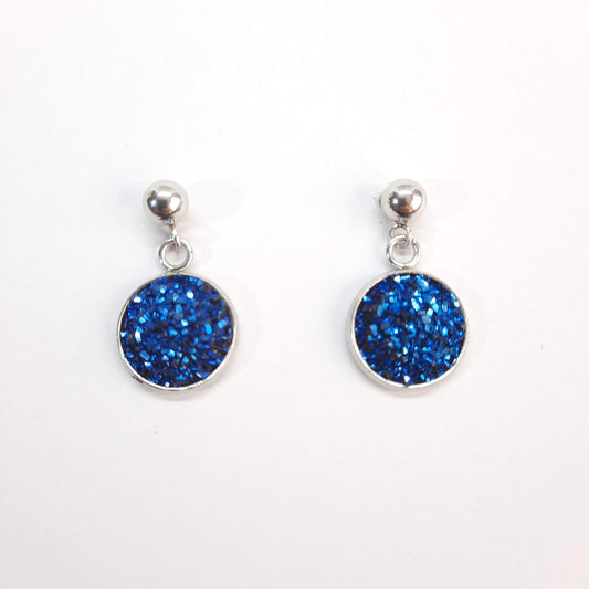 Pendientes Redondos Resina Azul-Verde con Base Acero