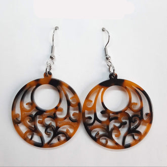 Pendientes Redondos Resina Marrón Negro