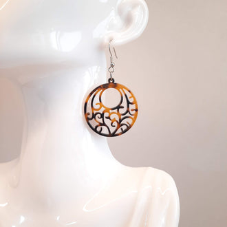 Pendientes Redondos Resina Marrón Negro