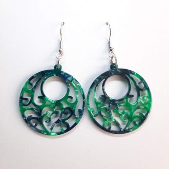 Pendientes Redondos Resina Verde Negro