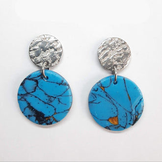 Pendientes Redondos Turquesa con Base Acero