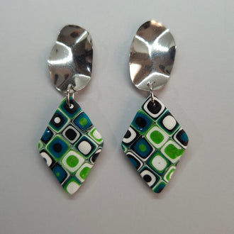 Pendientes Rombo Grandes Mosaico Verde