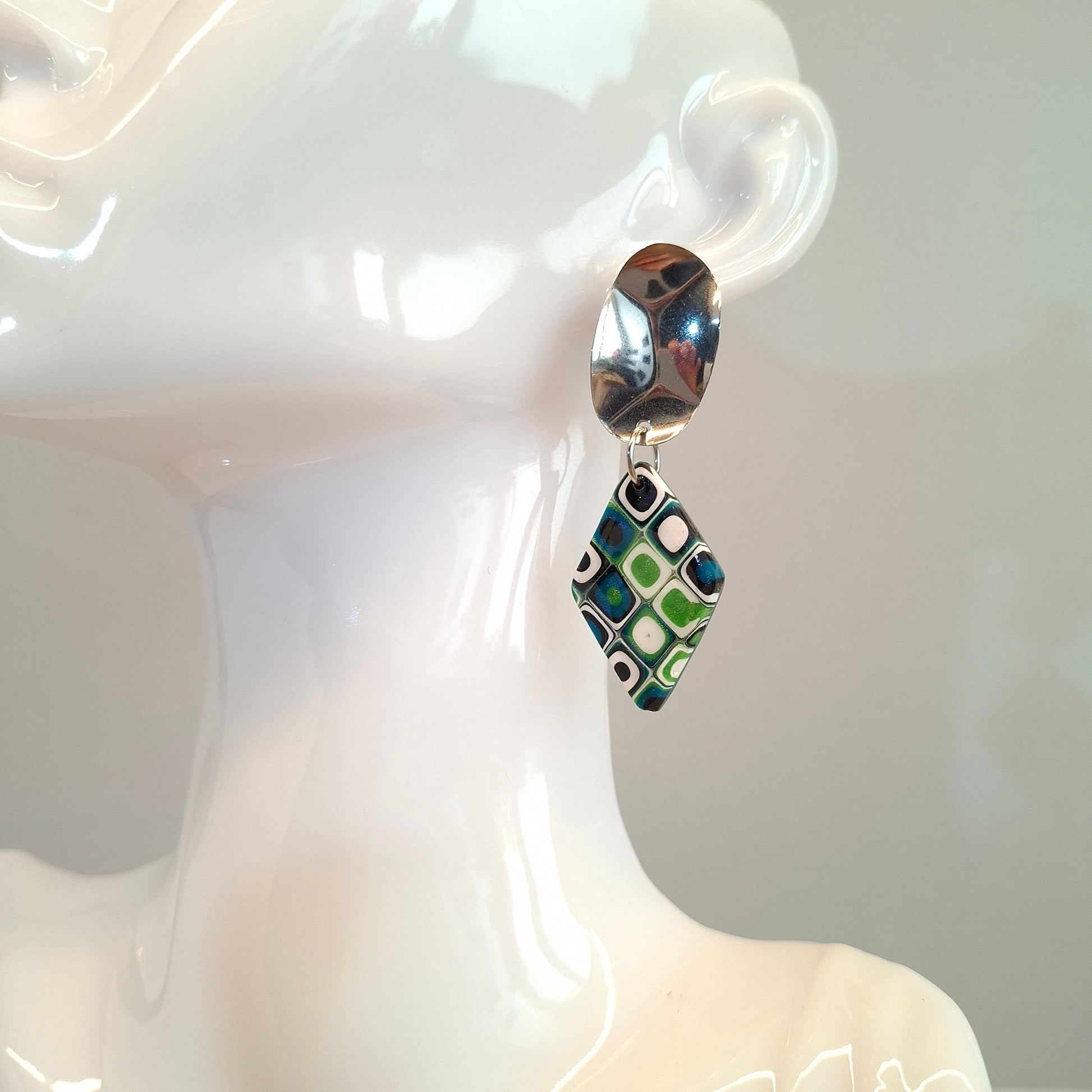Pendientes Rombo Grandes Mosaico Verde