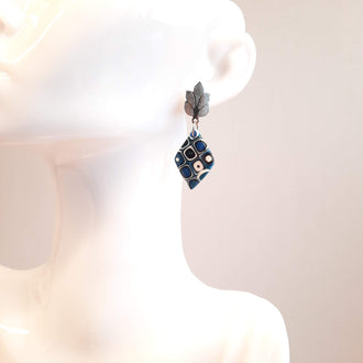 Pendientes Rombo Mediano Pasión Azul con Base Acero