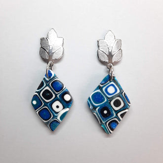 Pendientes Rombo Mediano Pasión Azul con Base Acero