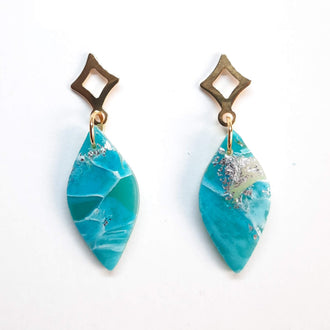 Pendientes Sevilla Aguamarina con Base Dorada