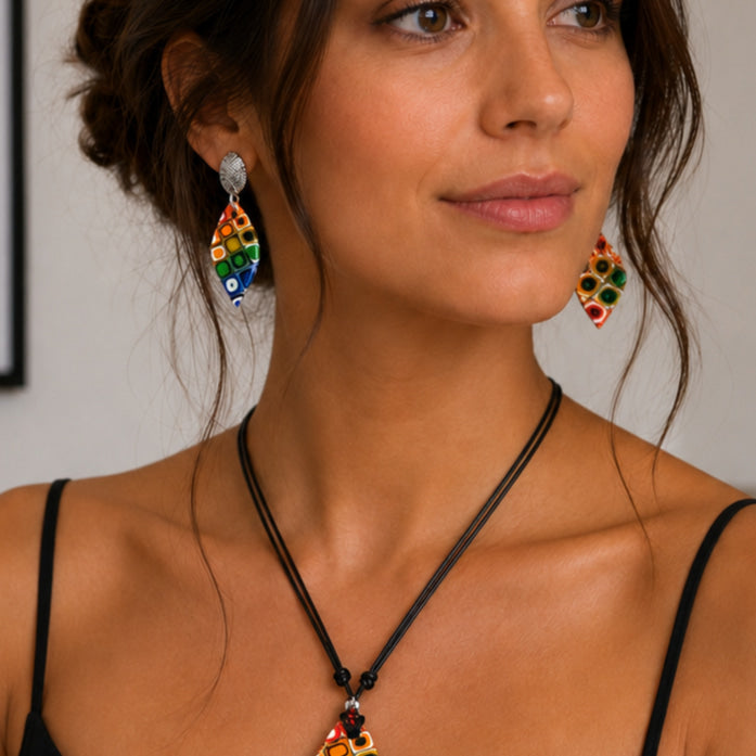 Pendientes Sevilla Arcoiris Con Base Plateada