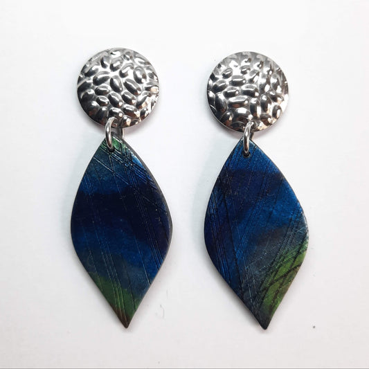 Pendientes Sevilla Grandes Labradorita Azul con Base Plateada