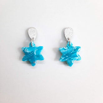 Pendientes Sol Aguamarina con Base Acero