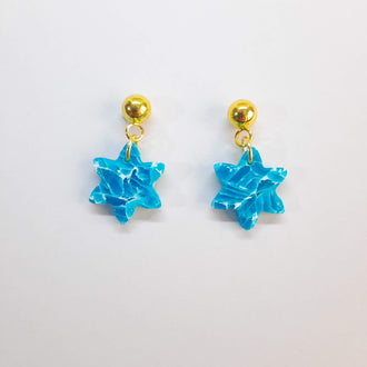 Pendientes Sol Aguamarina con Base Dorada