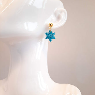 Pendientes Sol Aguamarina con Base Dorada