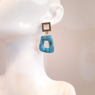 Pendientes Toledo Turquesa Con Base Dorada Y Strass