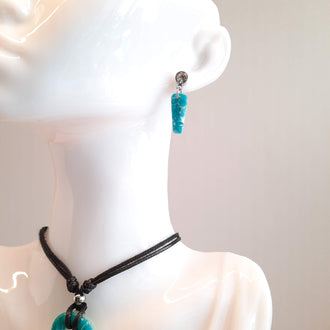 Pendientes Trapecio Aguamarina con Base Acero y Strass