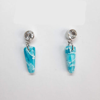 Pendientes Trapecio Aguamarina con Base Acero y Strass