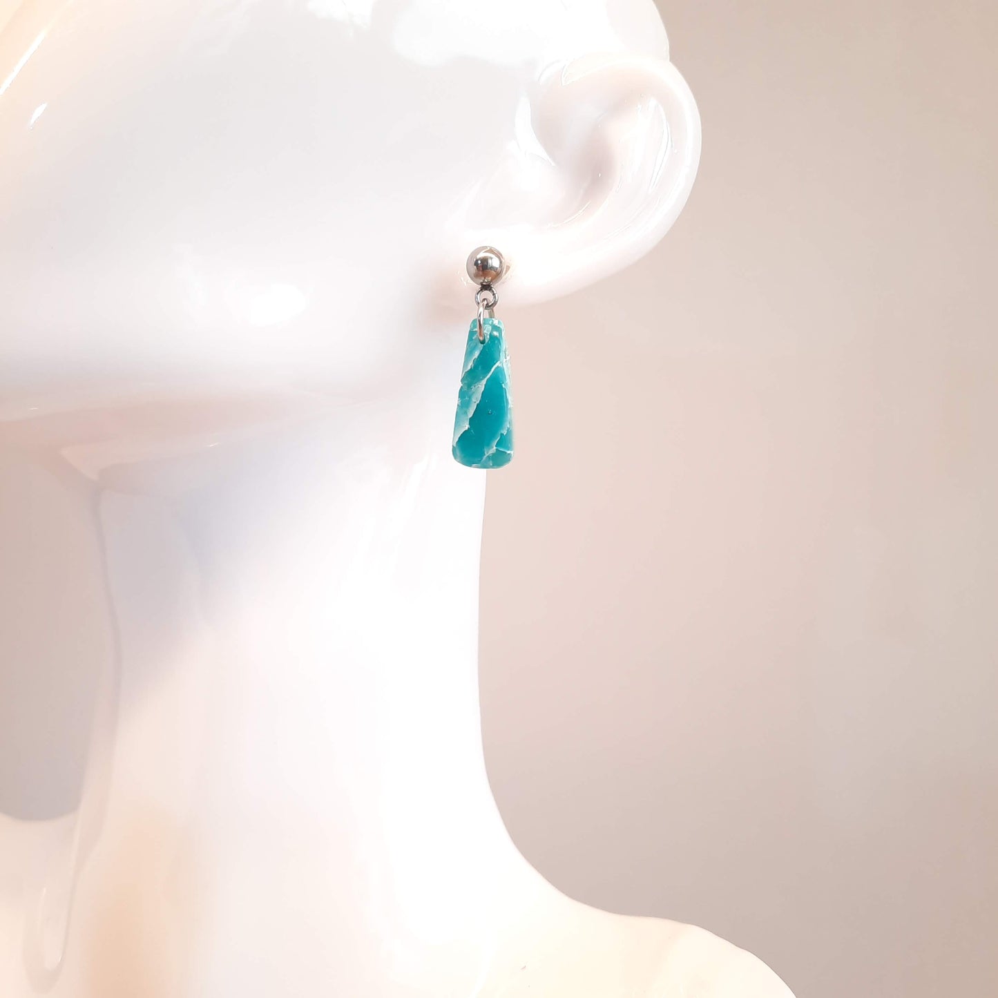 Pendientes Trapecio Aguamarina con Base Acero