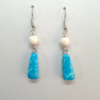 Pendientes Trapecio Aguamarina con Lava Volcánica