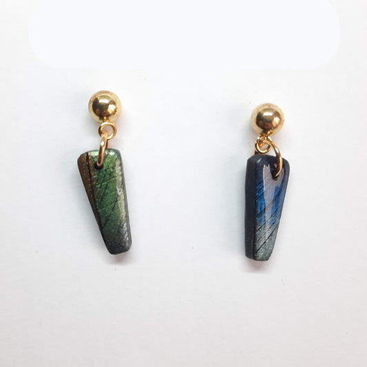 Pendientes Trapecio Labradorita Azul con Base Dorada