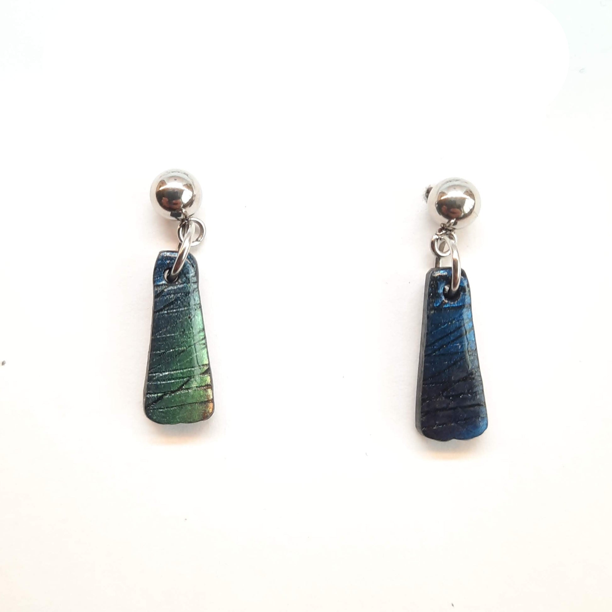 Pendientes Trapecio Labradorita Azul con Base Plateada