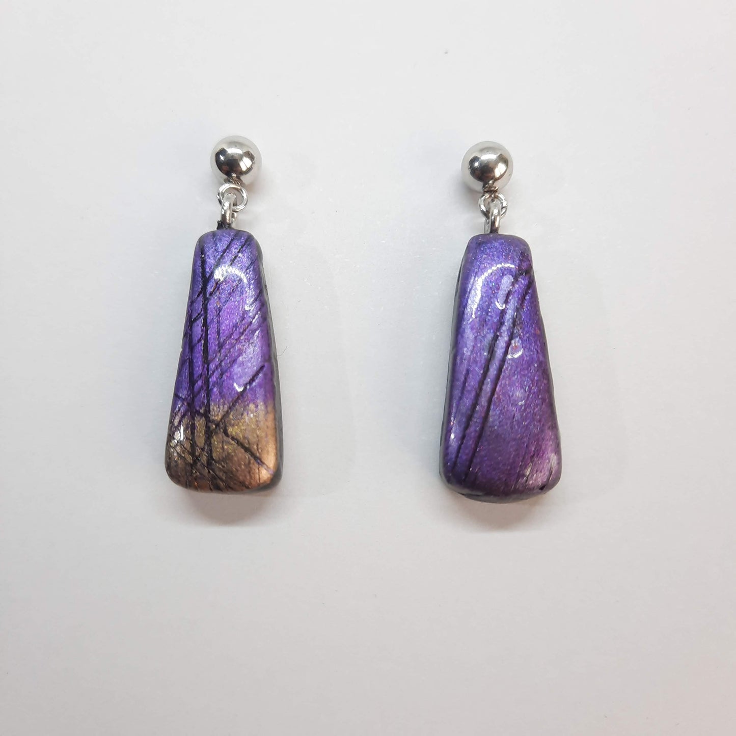 Pendientes Trapecio Labradorita Violeta con Base Plateada