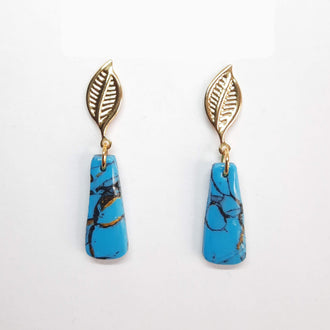 Pendientes Trapecio Turquesa con Base Dorada