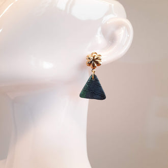 Pendientes Triángulo Labradorita Azul con Base Dorada