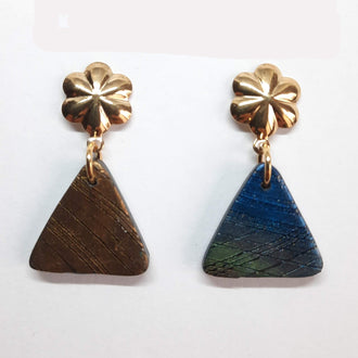 Pendientes Triángulo Labradorita Azul con Base Dorada