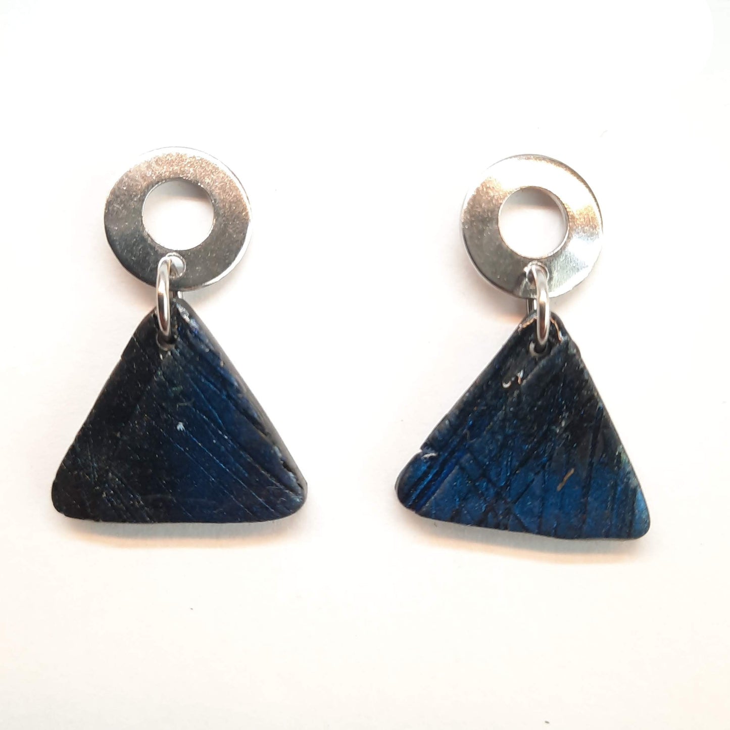 Pendientes Triángulo Labradorita Azul con Base Plateada