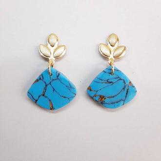 Pendientes Abanico Turquesa con Base Dorada