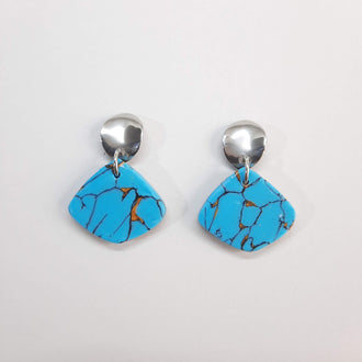 Pendientes Abanico Turquesa con Base Plateada